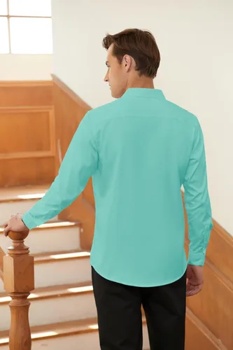 Vista 2 de Cromoncent Conjunto de camisa de vestir de manga larga para hombre y corbata con corbata y pañuelo a juego