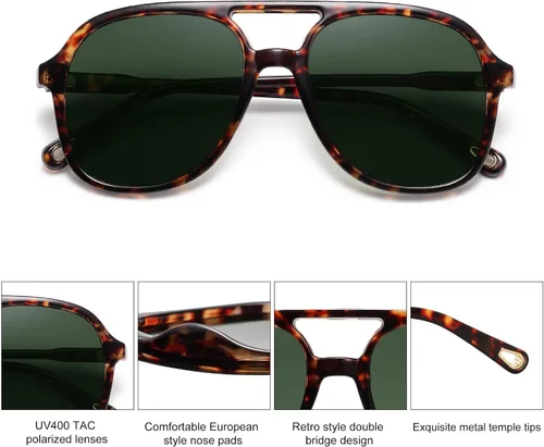 Vista 2 de SOJOS Gafas de sol polarizadas retro cuadradas estilo aviador para mujer y hombre de los años 70 vintage doble puente SJ2174