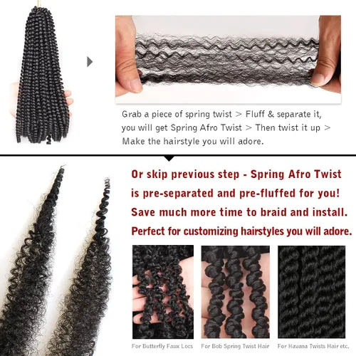 Vista 5 de Cabello de Envoltura Pre-Esponjado de 8 Pulgadas, 3 Paquetes, Cabello Afro Twist Pre-Separado Elástico para Locs, Cabello Afro Twist Negro Natural