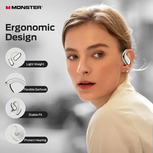 Vista 7 de Monster Open Ear AC360, auricular inalámbrico Bluetooth giratorio, con cordón, Bluetooth 6.0 mejorado, control táctil, batería de larga duración