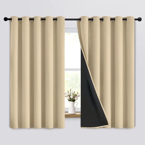 Vista 109 de Yakamok Cortinas negras, cortinas de ventana con aislamiento térmico y eficiencia energética para dormitorio, cortinas opacas completas y cortinas