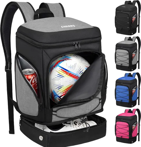 Vista 8 de Mochila de fútbol, bolsa de fútbol con soporte para pelotas, incluye zapatos de tacos separados y compartimento para bolas, bolsas