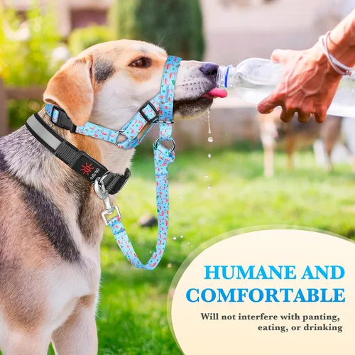 Vista 5 de Collar sin tirones para la cabeza de perro, cuello halter ajustable para perros agresivos, acolchado antitirones, bozal de plomo suave