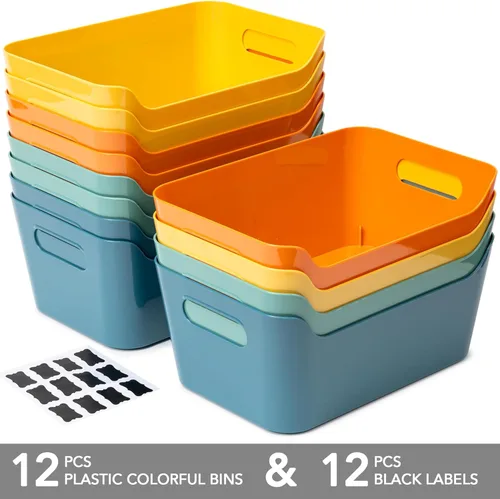 Vista 2 de Tiawudi Paquete de 12 contenedores de almacenamiento de 4.5L, cestas de almacenamiento de plástico para organización del hogar y aula, contenedores