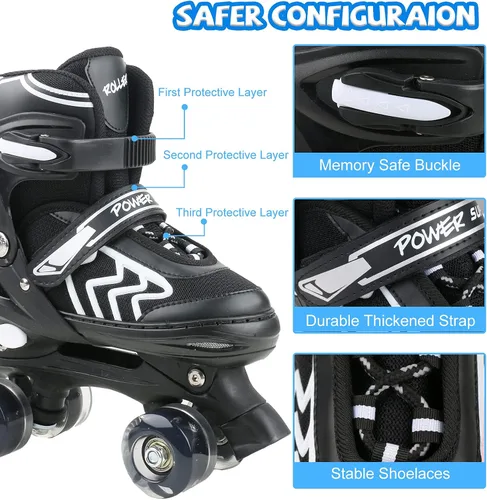 Vista 4 de Patines de ruedas para niños y niñas principiantes, patines ajustables en 4 tallas para niños mayores y jóvenes para deportes al aire libre