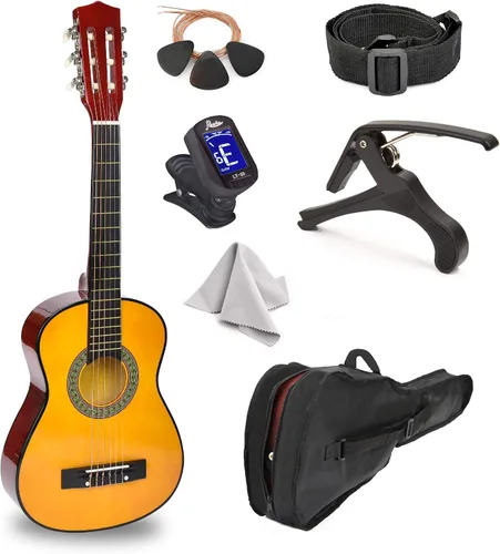 Vista 18 de Guitarra de madera para zurdos de 30 pulgadas con estuche y accesorios para niños, niñas, niños, adolescentes, principiantes (30 pulgadas, negro)