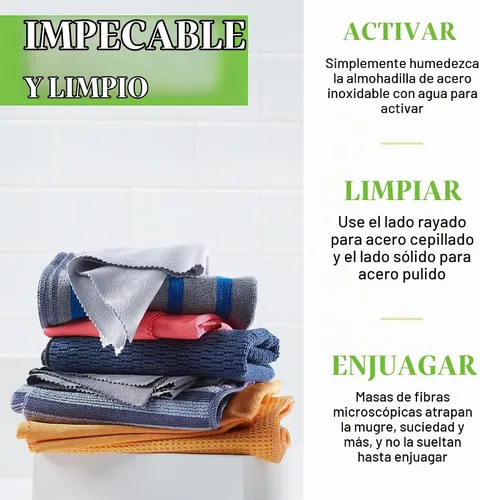 Vista 4 de Kit de Paño de Limpieza de Microfibra de Acero Inoxidable E-Cloth - Limpiador de Acero Inoxidable para Electrodomésticos, Horno, Estufa y Más