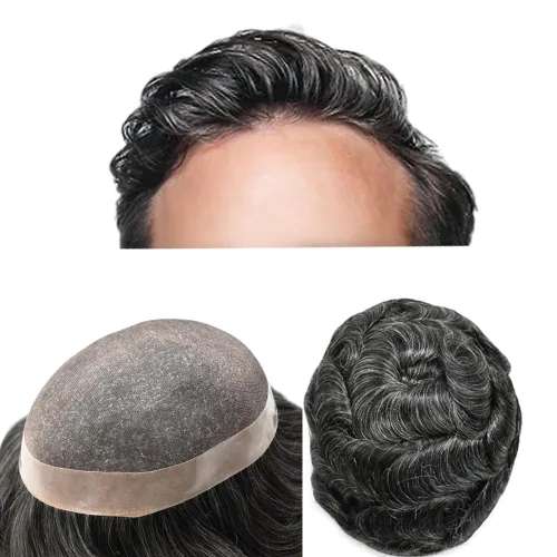 Vista 21 de Mens Toupee Hair Piece Real Human Hair Fine Mono Toupee para hombres Sistema de reemplazo de cabello para hombre Postizo Protesis Capilar Para
