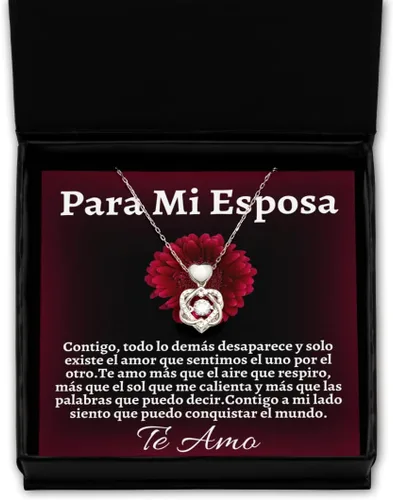 Vista 8 de Pendiente, Collar de Regalo Para Esposa En Forma De Corazon Plateado y Dorado Regalo Para Mujer Personalizado