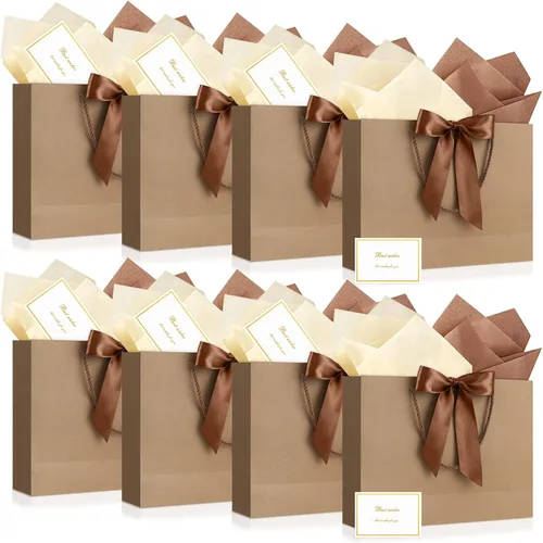 Vista 16 de JMANNI 12 bolsas de regalo de papel de boda con asa, bolsas medianas de regalo de agradecimiento de 13 pulgadas con lazo de cinta, regalos