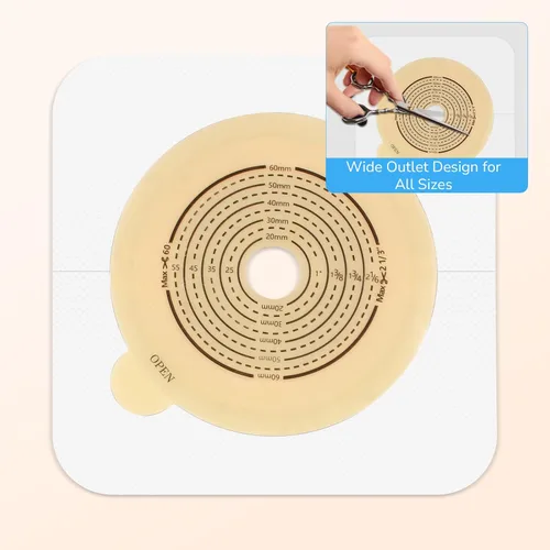 Vista 3 de 10 piezas de barrera cutánea con borde no tejido para bolsas de colostomía de dos piezas, corte a medida, 60 mm máx. – Barrera cutánea plana para un