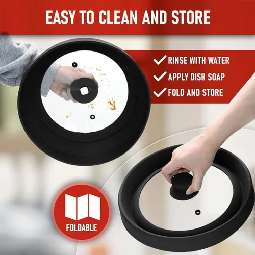 Vista 5 de Cubierta de vidrio para microondas para alimentos, tapa grande de vidrio templado y silicona de 10.8 pulgadas, resistente al calor, protector