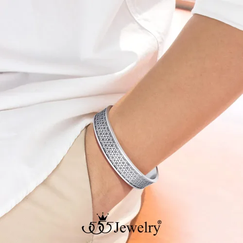 Vista 2 de 555Jewelry Exclusiva pulsera de acero inoxidable con diseño de estrella de David para hombre