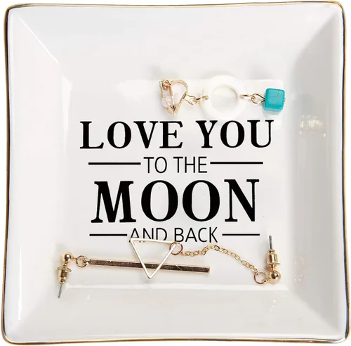 Vista 9 de HOME SMILE Regalos para el Día de la Madre de sobrina, tía y sobrina, bandeja de cerámica para joyas de tías, cumpleaños, San Valentín, Acción