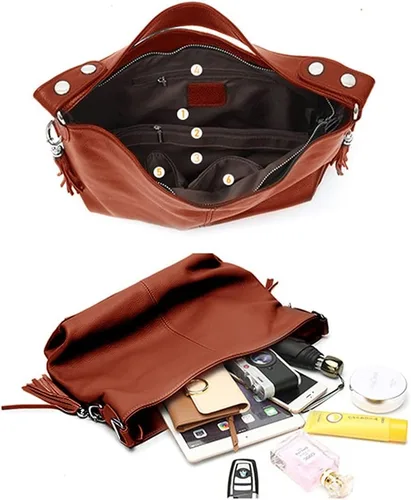 Vista 83 de Moda suave cuero genuino borla mujer bolso señoras hombro mensajero hobo bolso