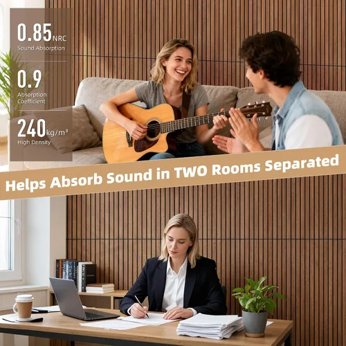 Vista 4 de TO-TH Juego de 4 paneles de pared insonorizados de 47.2 x 23.6 pulgadas con aspecto de madera, absorben el sonido, paneles acústicos grandes