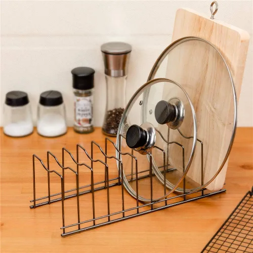 Vista 3 de SANNO Organizador de tapa para ollas, organizador de cocina para platos, tablas de cortar utensilios para hornear, refrigeración, ollas y sartenes