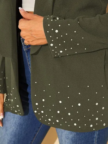 Vista 3 de WDIRARA Elegante chaqueta de manga larga para mujer con parte delantera abierta con diamantes de imitación