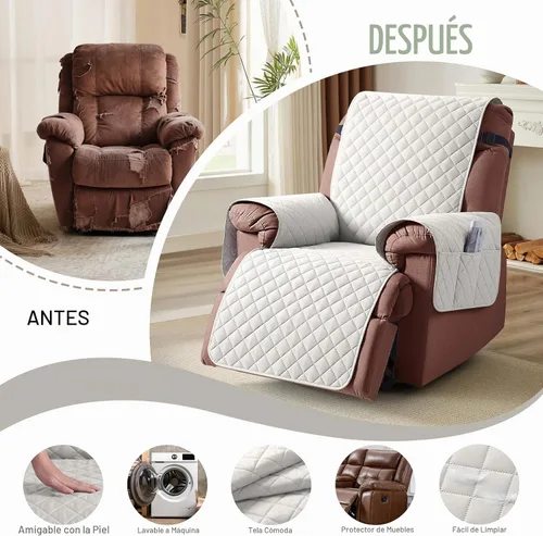 Vista 6 de KinCam Funda 100% impermeable para silla reclinable, fundas de sofá reclinable para mascotas, perros, funda de sofá reclinable, protector de muebles
