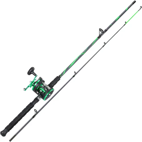 Vista 2 de Sougayilang Caña de Pescar de Vidrio Progresiva Combo de Carrete Convencional Medio Pesado para Bagre, Salmón y Steelhead-7'0