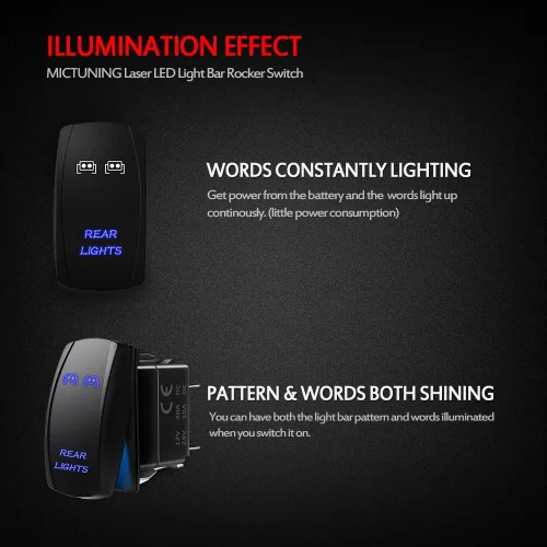 Vista 3 de Interruptor de rocker grabado a láser Mictuning para luz trasera