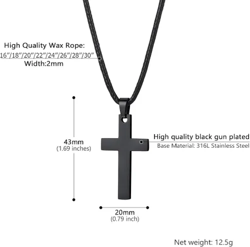Vista 6 de Stainless Steel Pendant Necklace for Men Women Cool Punk Shark Teeth Necklace Cross Necklace Star of David Necklace Black Leather Cord Come Gift Box