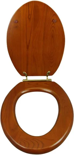 Vista 8 de Renovators Supply Manufacturing Asiento de retrete alargado de madera de caoba ligera con las bisagras de cobre amarillo de PVD y el parachoques