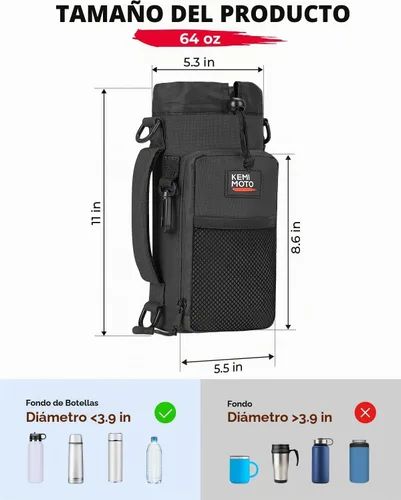 Vista 6 de KEMIMOTO Bolsa para botella de agua, portabotellas con correa ajustable para el hombro, soporte para botella de agua para senderismo, campamento