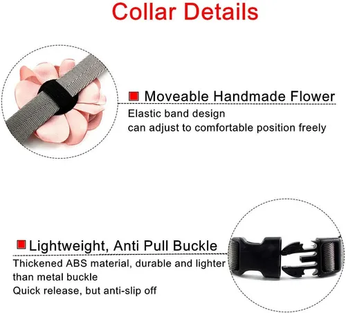 Vista 2 de Collar de perro y gato con flor de geranio, collar de nailon para cachorro con campana de perlas, accesorio de disfraz de Yorkie de Chihuahua Rosado