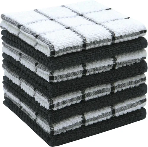 Vista 11 de Paños de cocina de rizo de algodón, suaves y absorbentes, paños de cocina (rejilla negra, paños de cocina de 13 x 13 pulgadas)