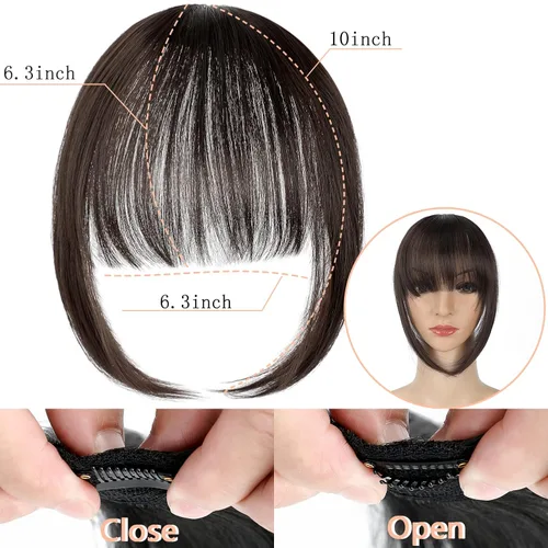 Vista 2 de Flequillo con clip, extensiones de cabello natural frontal ordenado, flequillo largo de una pieza, accesorio para el cabello para mujer