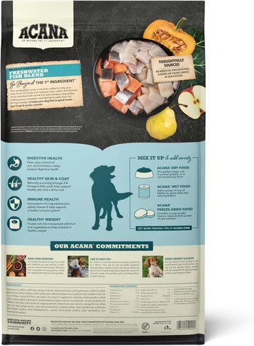 Vista 2 de ACANA Alimento seco sin granos para perros Receta de pescado de agua dulce Bolsa de 25 libras
