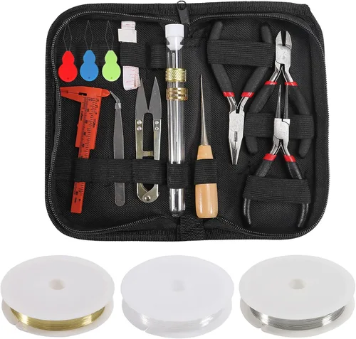 Vista 9 de D-FLIFE Kit de herramientas de fabricación de joyas de 19 piezas con estuche de almacenamiento con cremallera para manualidades de joyas
