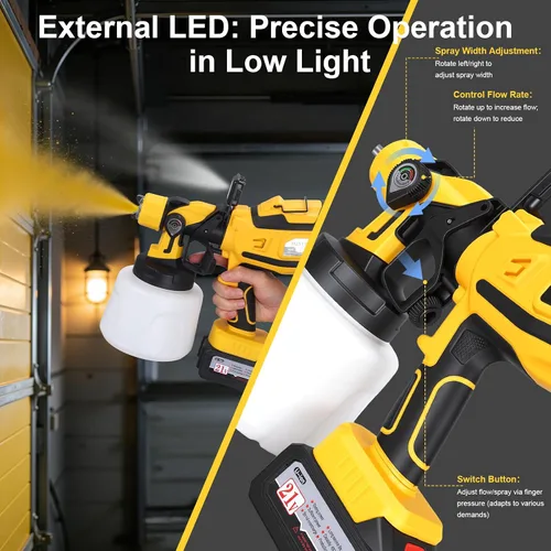 Vista 7 de Pulverizador de pintura inalámbrico con 2 baterías 4.0Ah 21V: pistola de pintura eléctrica con motor de cobre de alta potencia - 6 boquillas