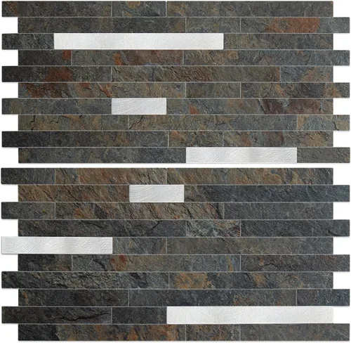Vista 26 de AULIGET - 20 láminas de azulejos de pared de PVC autoadhesivos con aspecto de madera desgastada, para salpicadero de cocina Madera vintage + metal