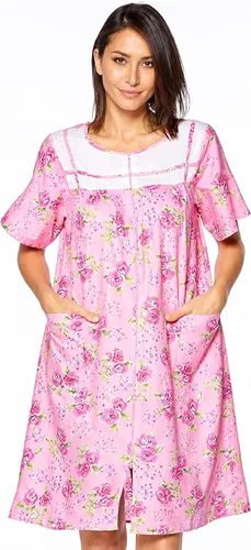 Vista 10 de Casual Nights Vestido de casa con cremallera frontal para mujer, manga corta, tejido, bata de casa con bolsillos Azul (Blue Dogs)