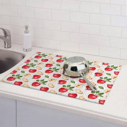 Vista 7 de Apple Orchard - Tapete de secado de platos de grano de madera de 18 x 24 pulgadas para encimera de cocina, almohadilla absorbente de microfibra