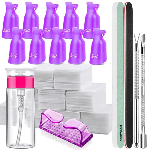 Vista 9 de Kit de herramientas de removedor de esmalte de uñas en gel FANDAMEI con pinzas para uñas, botella de removedor de esmalte de uñas de 100ml, 500