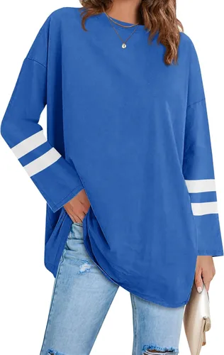 Vista 42 de Fisoew Camisetas de manga larga para mujer, holgadas, casuales, con cuello redondo, blusa suave