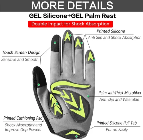 Vista 2 de FINGER TEN Guantes de ciclismo para niños y niñas y jóvenes, par de dedos completos, ciclismo de motocross, pantalla táctil, bicicleta de montaña