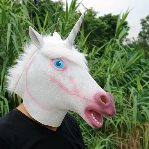 Vista 2 de Halford Unicorn Mask, Horse Mask, Funny Latex Cute Animal Full Head Mask Novelty Cosplay Party Props for Adults