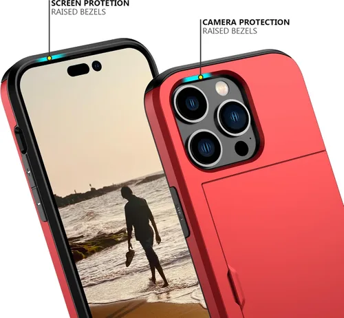 Vista 208 de Nvollnoe - Funda para iPhone 14 con tarjetero [tienda de 5 tarjetas] Negro - Almacenamiento más grande