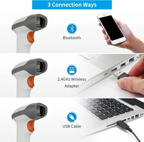Vista 2 de NetumScan Escáner de código de barras Bluetooth, lector de código QR inalámbrico 3 en 1 para inventario, 2000 mAh de larga duración de batería