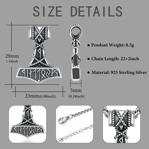 Vista 2 de Viking Jewelry Thor Hammer Mjolnir Collar para hombres y mujeres, lobo nórdico, Odín, hacha vikinga, amuleto de hacha vikinga, talismán, regalos