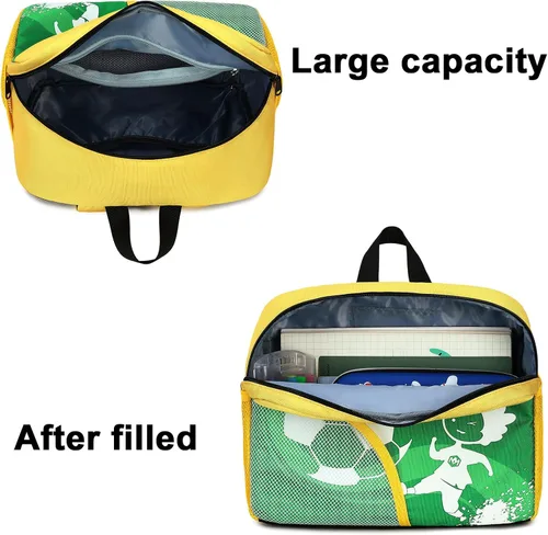 Vista 3 de Mochila infantil para niños y niñas, bolsas de libros preescolares 3D de dibujos animados para guardería, Fútbol - Verde, Mochilas Daypack