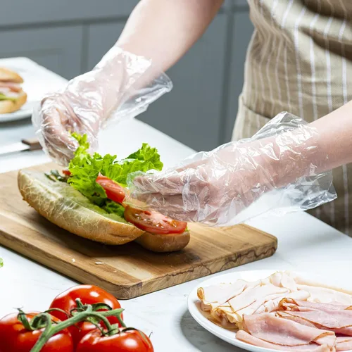 Vista 2 de GUSTO Disposable Poly Gloves for Food Prep, Cooking & Food Service – Clear Plastic, Latex & Powder Free, One