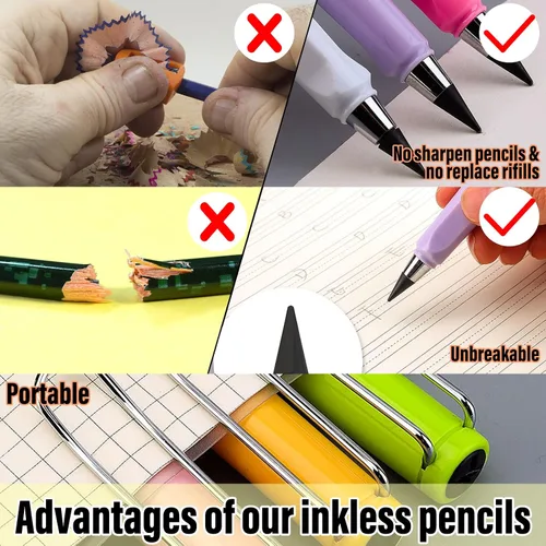 Vista 4 de Ablink 6 lápices eternos, lápices sin tinta eternos con 6 puntas de repuesto, lápices mágicos infinitos, lápiz de escritura portátil reutilizable