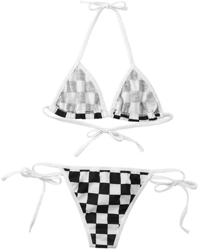 Vista 6 de JEATHA Conjunto de bikini triangular estilo japonés para mujer, brasier halter con parte inferior con lazo lateral
