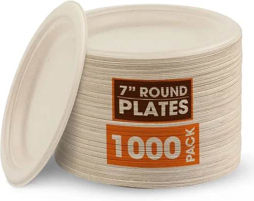 Vista 10 de Cheer Collection Platos biodegradables de 7 pulgadas, platos de papel 100% compostables, platos desechables ecológicos para alimentos calientes