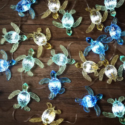 Vista 9 de Tema de playa - Lindas luces de tortuga marina verde - Luces decorativas de hadas del océano - 10 pies 30 LED - Alimentación USB - Multifunción